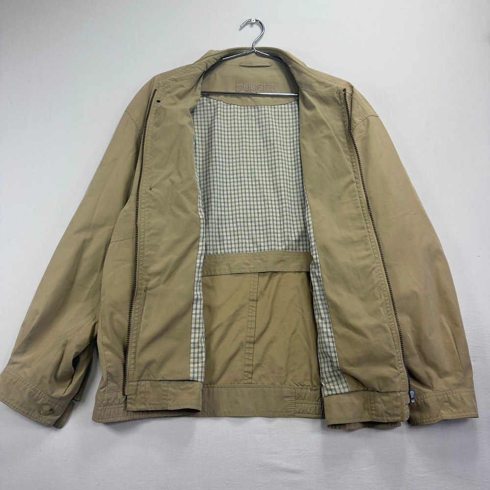 Bugatti Lightweight Jacket Mens XL Beige Zip Button Front Plaid Lined